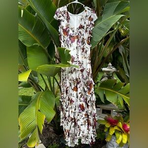 Anthropologie Cream and Purple Resort Maxi Sundress